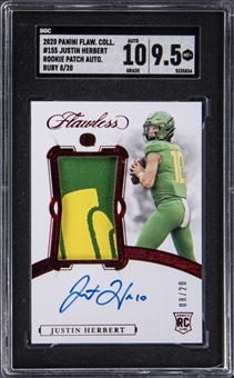 2020 Panini Flawless Collegiate Rookie Patch Autograph Ruby #155 Justin Herbert Signed Patch Rookie Card (#08/20) - SGC MT+ 9.5/SGC 10
